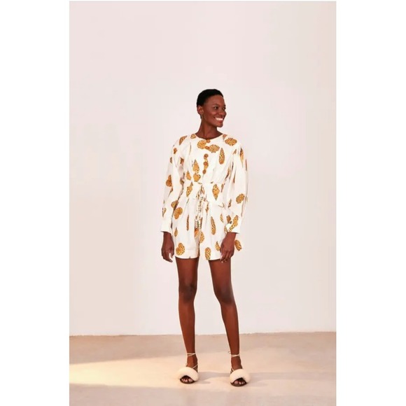 FARM Rio Pants - FARM Rio White Romper with Gold Shell Motif
